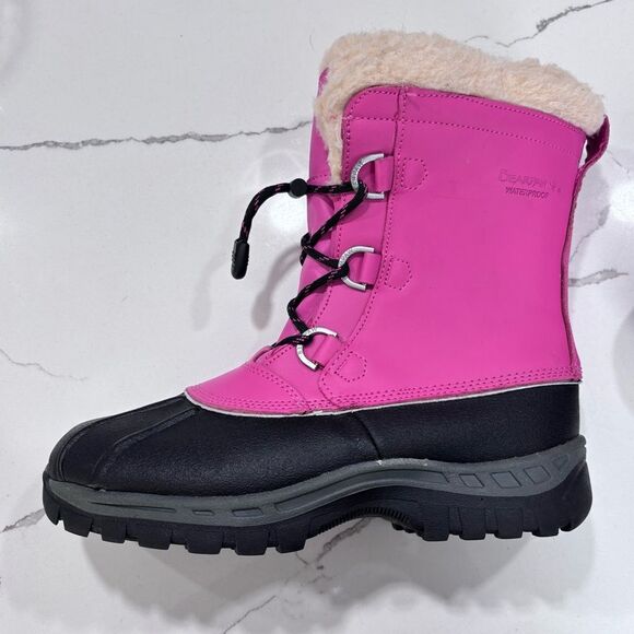 BearPaw | Girls Leather Pink Faux Fur Winter Snow Boots Size 5 - Picture 3 of 15